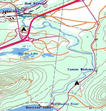 kananaskis river, Barrier lake to Bow river map