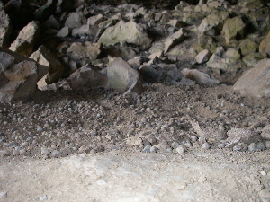 Close up of the floor of the cave. lots of goat poop