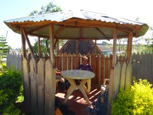 Sitting in the gazebo in a local restaurant