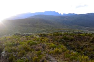 Sunset at the Roadhead camp with the peaks in the background