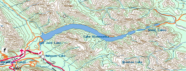 Lake minnewanka map (Toporama.ca)